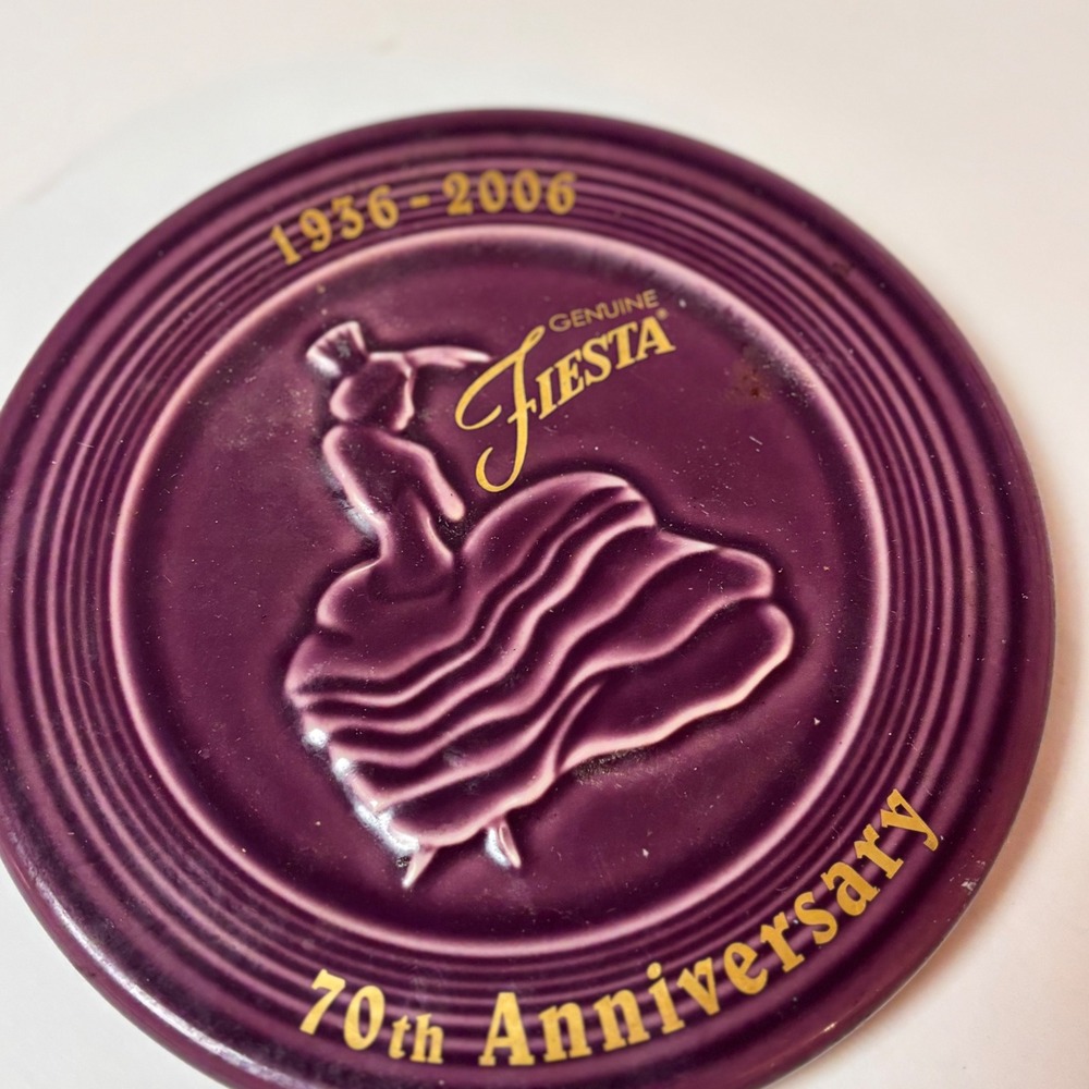 Fiesta 70th Anniversary Plum Purple Dancing Lady Coaster Plate 1936-2006 Gold